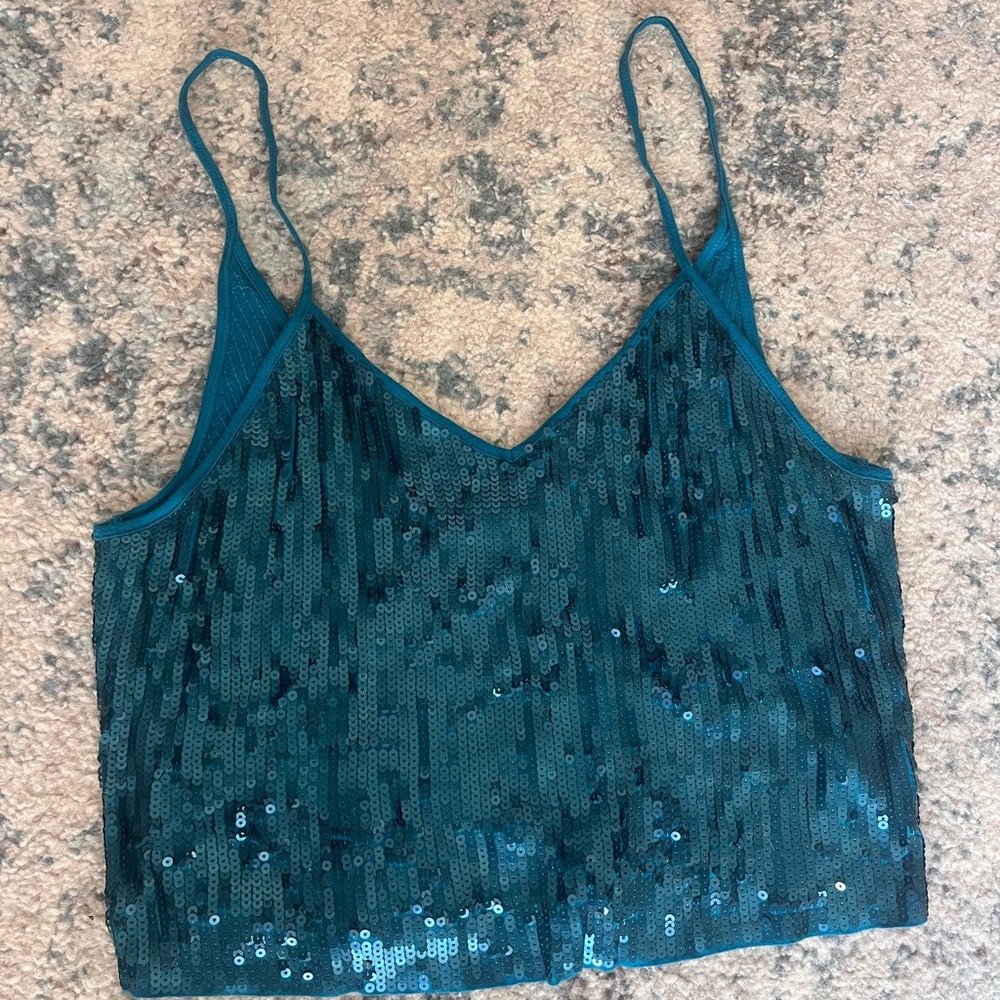 Express Teal Sequin Camisole Top